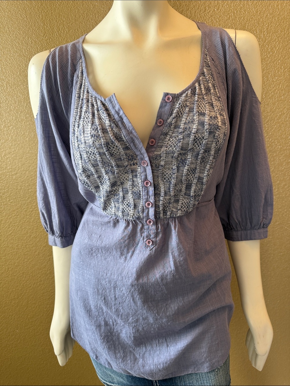 Vintage Y2K Free People Button-Front Tunic with Textured Bust